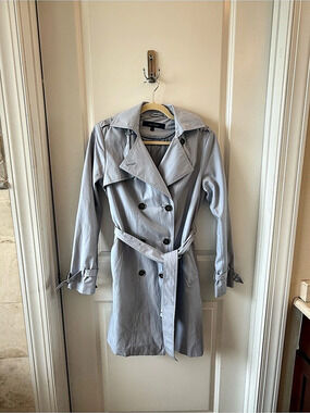 Cole Haan Hooded Belted Trench Coat Gray Small